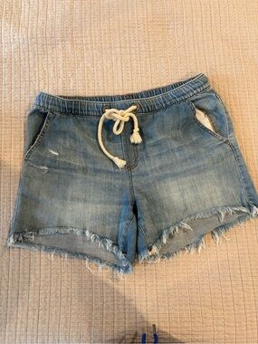 aerie Light Wash Denim Drawstring Shorts